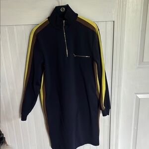 Tory Burch Navy and Yellow Long Sleeve Dress